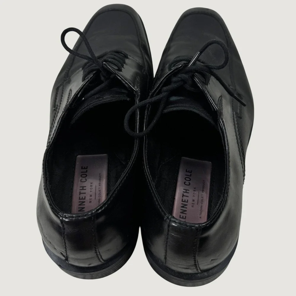 Kenneth Cole Dress Shoes Dice Lace Up B Mens 10.5 Black Leather Apron Toe Oxford